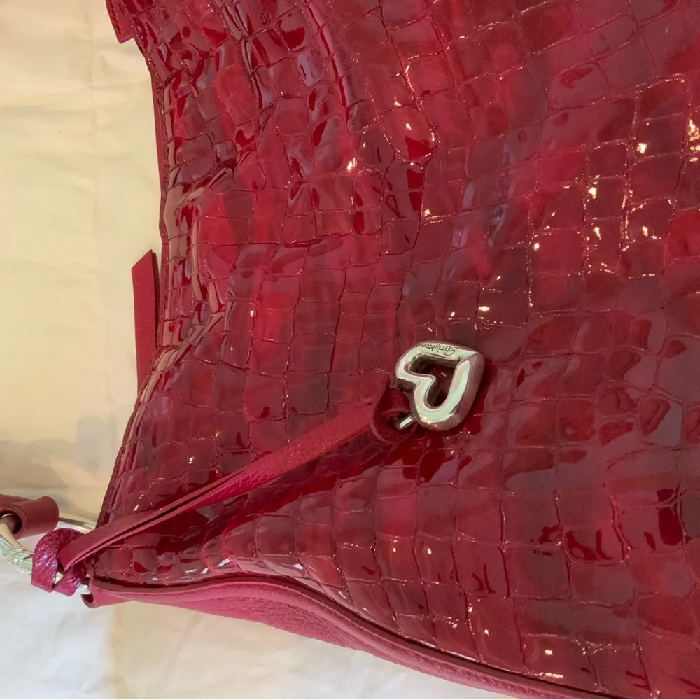 Brighton Red Crocodile-Embossed Patent Leather Large Hobo Shoulder Women's Bag